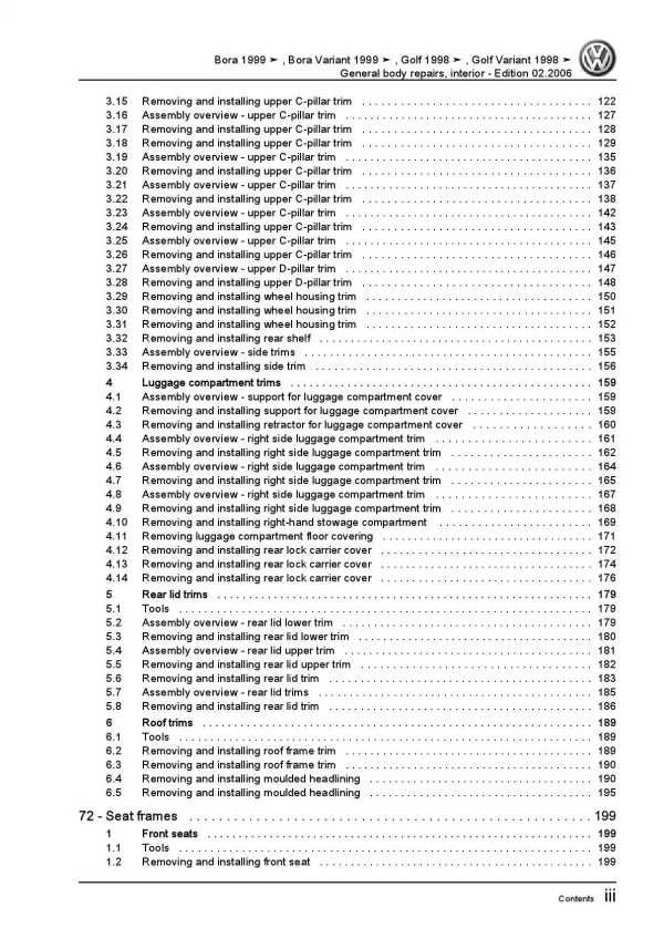 VW Bora 1J 1998-2006 general body repairs interior repair workshop manual pdf