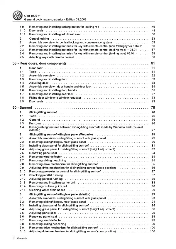 VW Bora 1J 1998-2006 general body repairs exterior repair workshop manual pdf