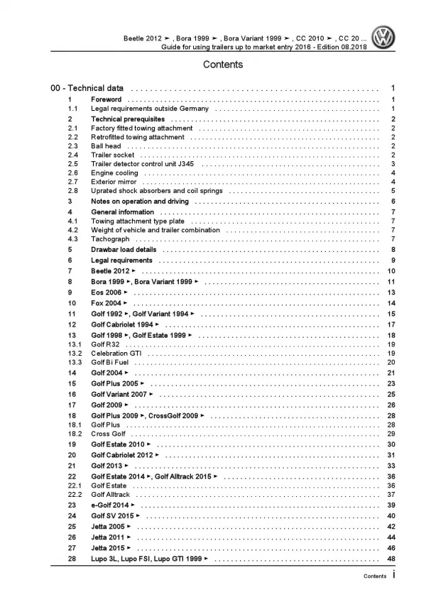 VW Bora type 1J 1998-2006 guide for using trailers repair workshop manual pdf