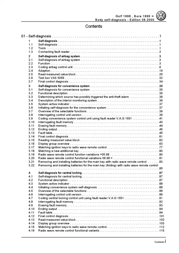 VW Bora type 1J 1998-2006 self-diagnosis for body repairs workshop manual pdf