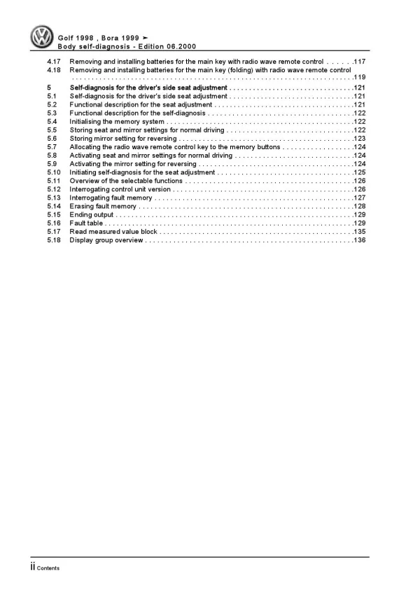 VW Bora type 1J 1998-2006 self-diagnosis for body repairs workshop manual pdf