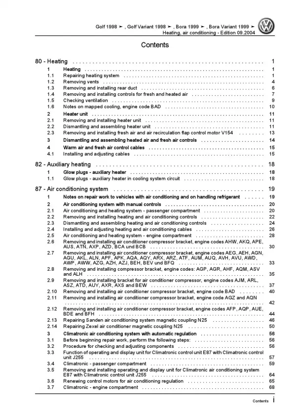 VW Bora type 1J 1998-2006 heating air conditioning system repair manual pdf