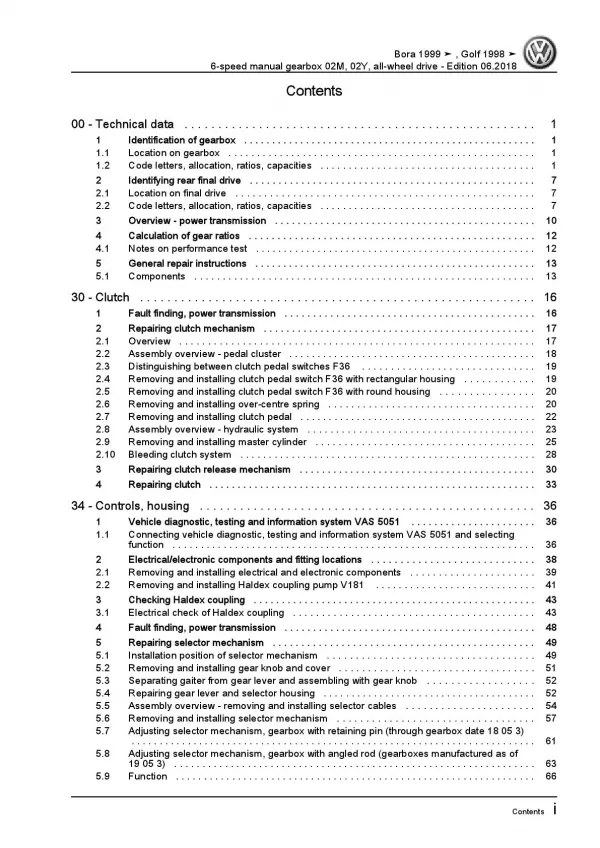 VW Bora type 1J 1998-2006 6 speed manual gearbox 02M 02Y repair manual pdf