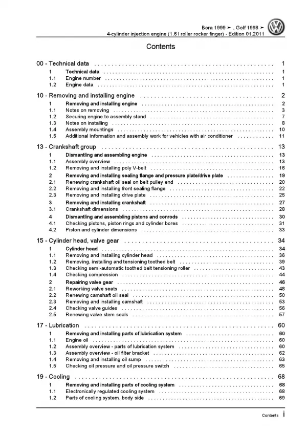 VW Bora type 1J 1998-2006 4-cyl. 1.6l petrol engines 102 hp repair manual pdf