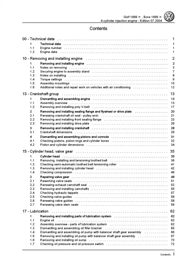 VW Bora type 1J 1998-2006 4-cyl. 2.0l petrol engines 115 hp repair manual pdf