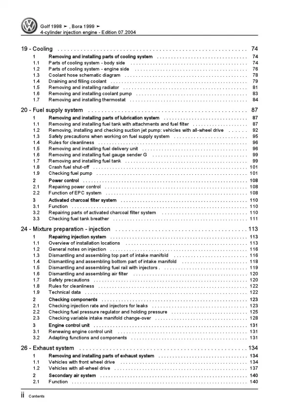 VW Bora type 1J 1998-2006 4-cyl. 2.0l petrol engines 115 hp repair manual pdf