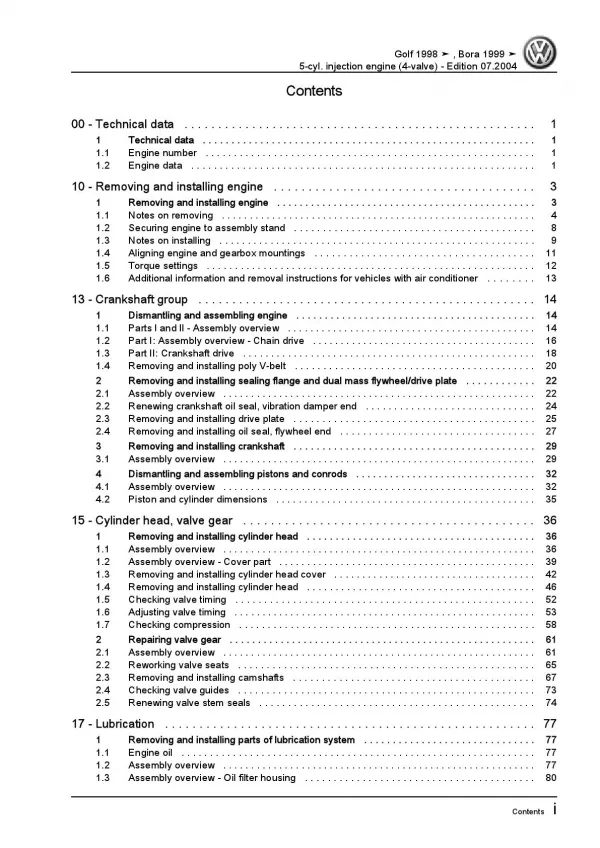 VW Bora type 1J 1998-2006 5-cyl. 2.3l petrol engines 170 hp repair manual pdf 