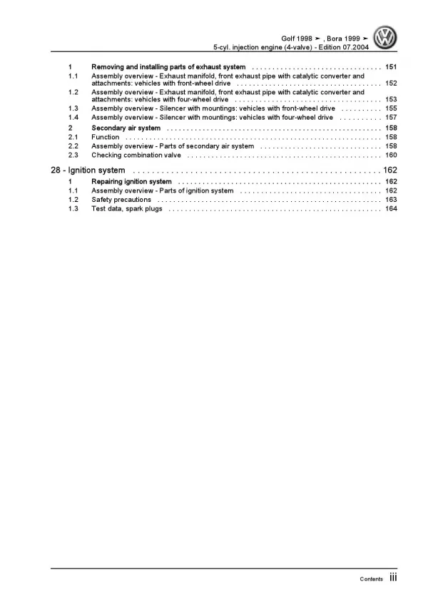 VW Bora type 1J 1998-2006 5-cyl. 2.3l petrol engines 170 hp repair manual pdf 