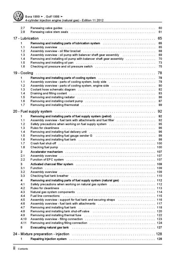 VW Bora 1J 1998-2006 4-cyl. natural gas petrol engines 115 hp repair manual pdf