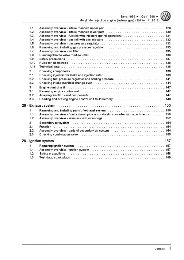 VW Bora 1J 1998-2006 4-cyl. natural gas petrol engines 115 hp repair manual pdf