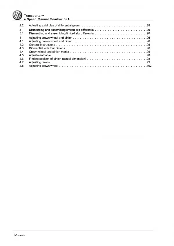 VW Transporter T3 1979-1992 4 speed manual gearbox 091/I repair workshop eBook