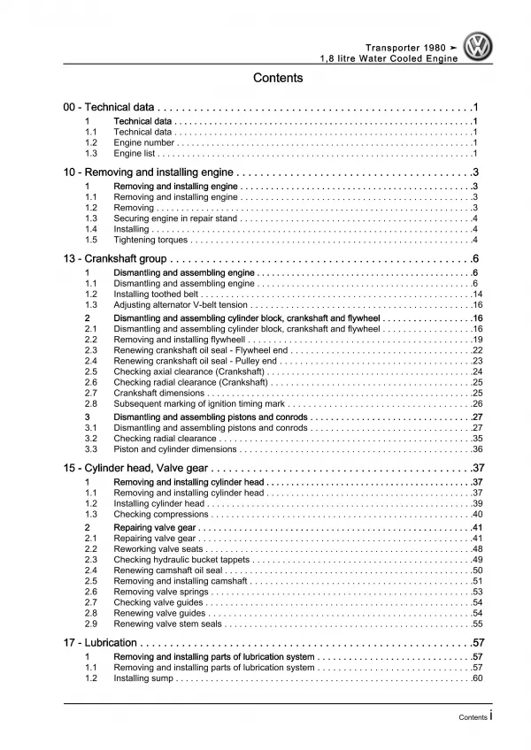 VW Transporter T3 (79-85) 4-cyl. 1.8l petrol engines 112 hp repair manual eBook