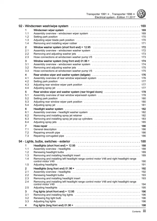 VW Transporter T4 1990-1995 electrical system repair workshop manual pdf eBook