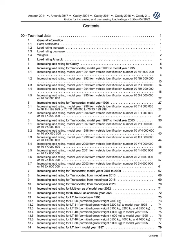 VW Bus T4 1990-1995 guide increasing decreasing load ratings repair manual eBook