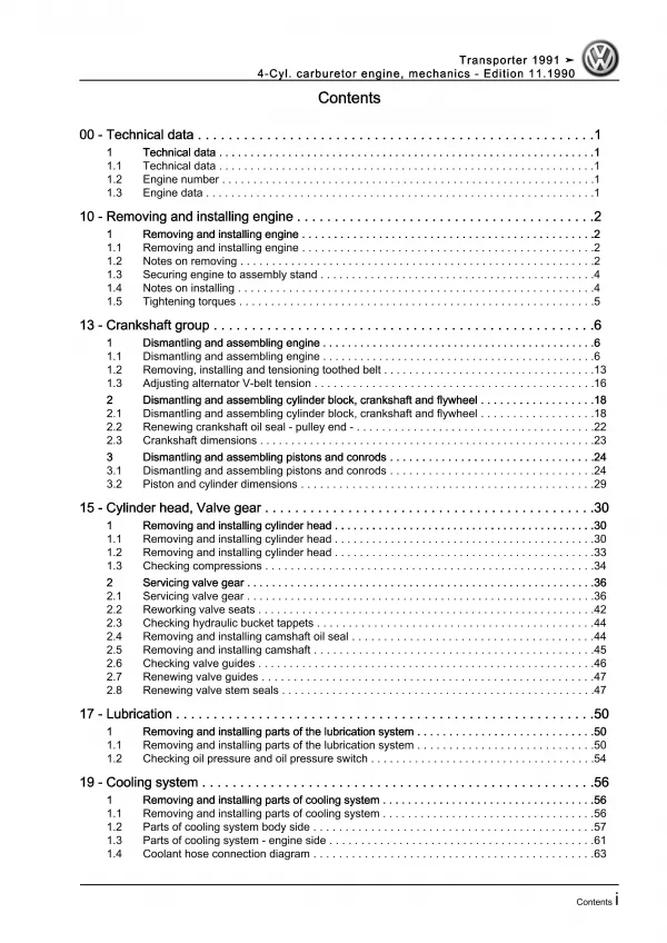 VW Bus T4 (90-03) 4-cyl. injection engine mechanics 66 hp repair workshop eBook