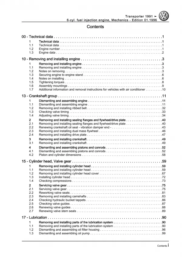 VW Bus T4 (90-03) 6-cyl. injection engine mechanics 140 hp repair workshop eBook