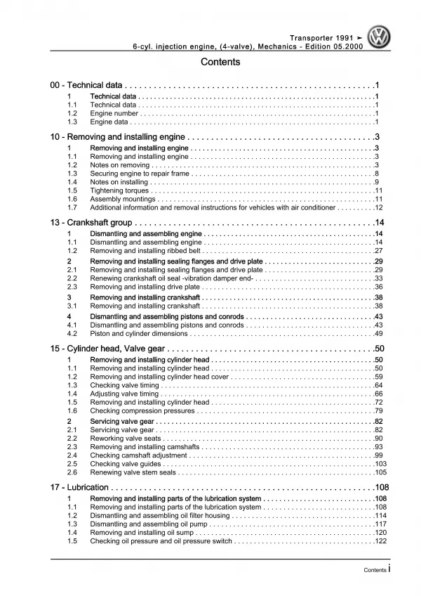 VW Bus T4 (90-03) 6-cyl. injection engine mechanics 204 hp repair workshop eBook