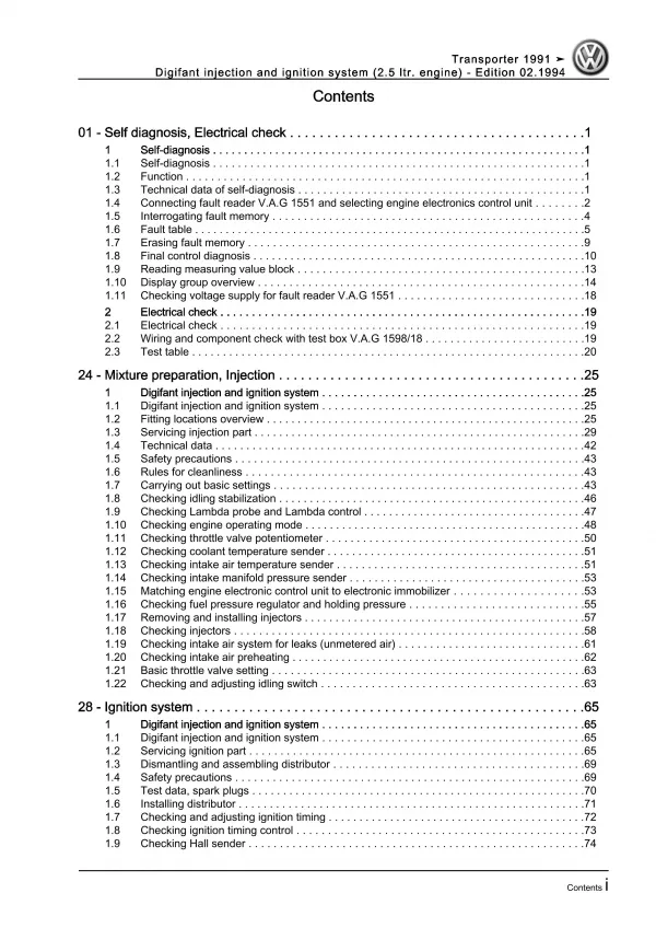 VW Bus T4 1990-2003 digifant injection ignition system (ACU) repair manual eBook