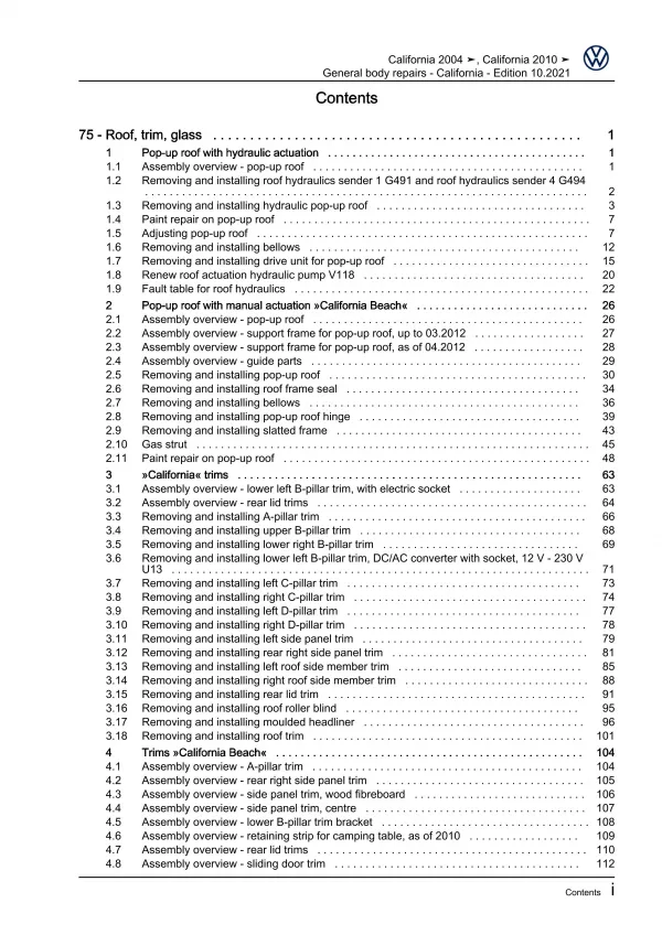 VW Bus T5 2003-2009 general body repairs California repair workshop manual eBook