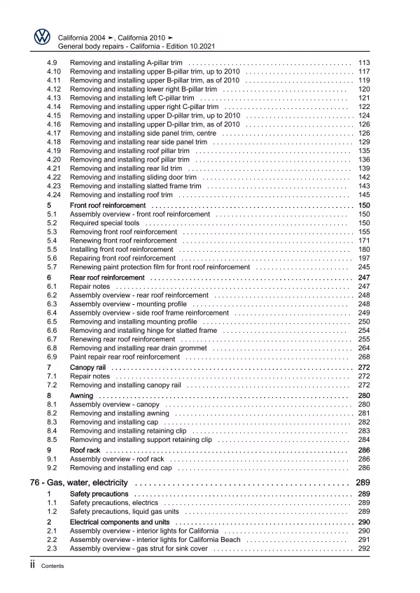 VW Bus T5 2003-2009 general body repairs California repair workshop manual eBook