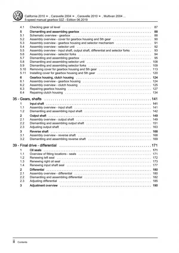 VW Bus T5 2003-2009 5 speed manual gearbox 02Z repair workshop manual pdf eBook