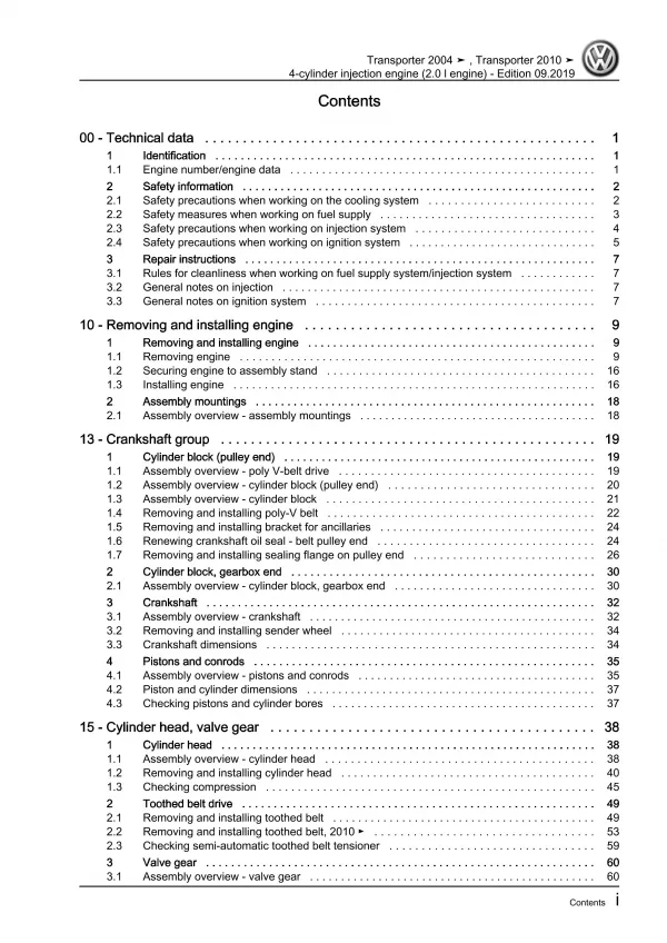 VW Bus T5 (03-09) 4-cyl. 2.0l petrol engines 115 hp repair workshop manual eBook