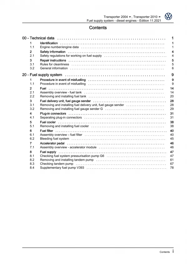 VW Bus T5 (03-09) fuel supply system diesel engines repair workshop manual eBook