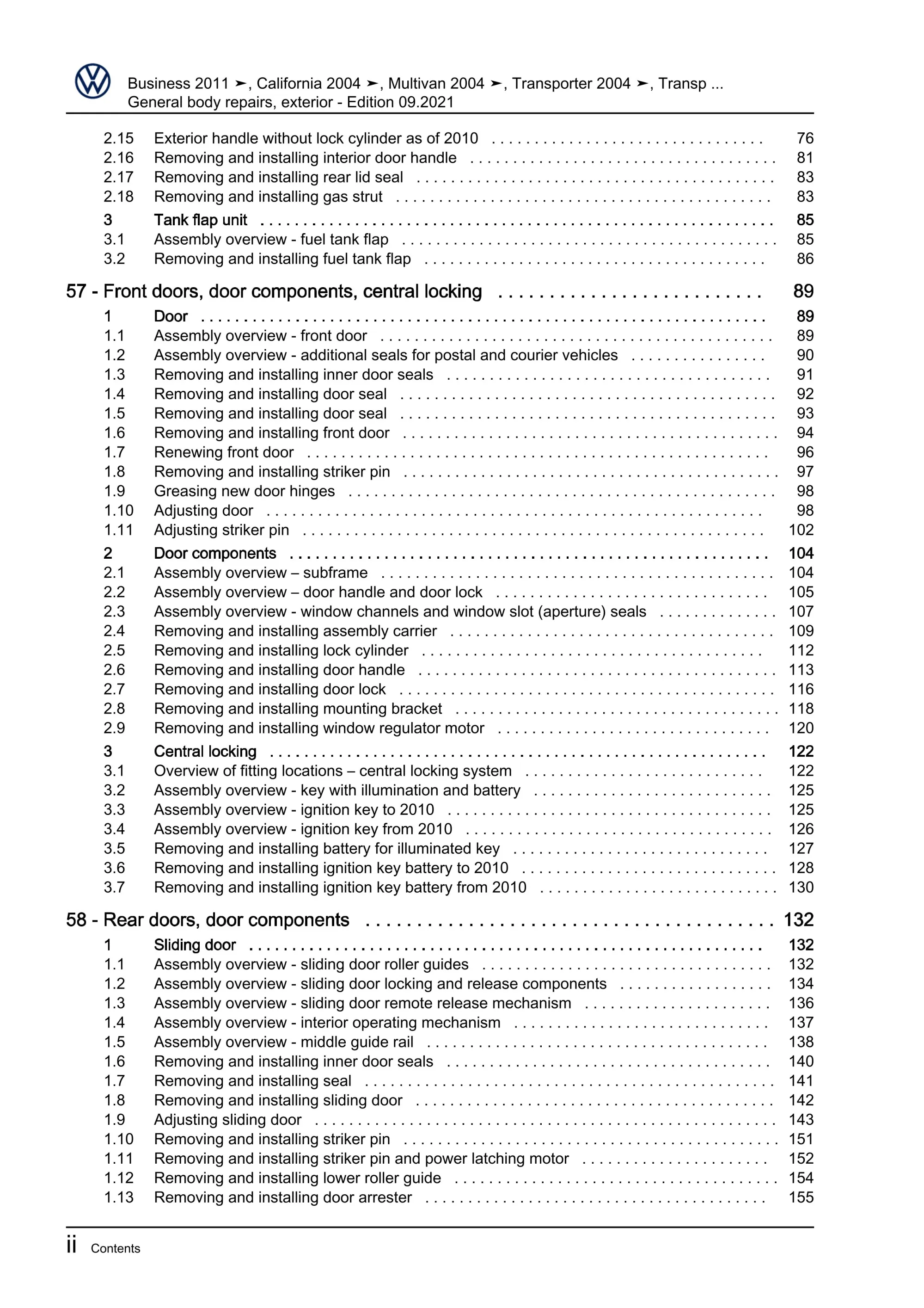 VW Bus T5 2009-2015 general body repairs exterior guide workshop manual eBook