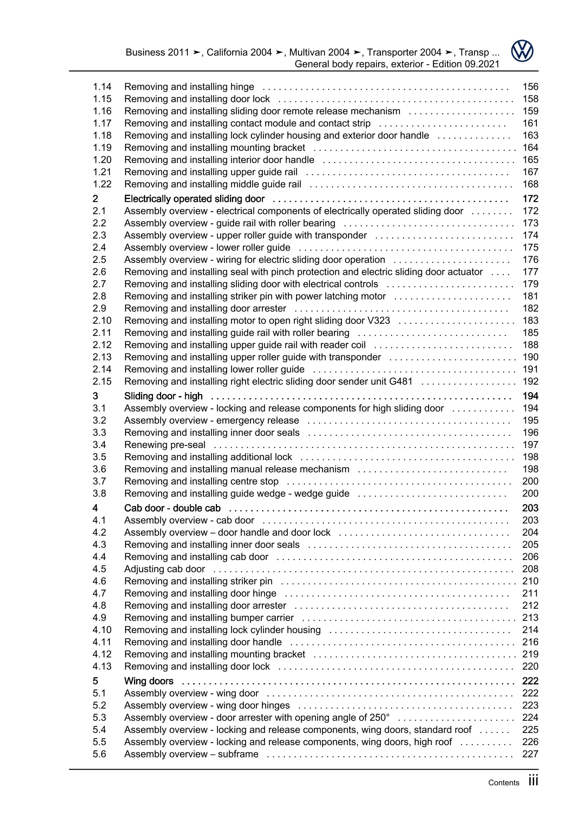 VW Bus T5 2009-2015 general body repairs exterior guide workshop manual eBook