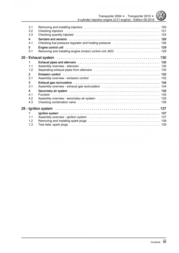 VW Bus T5 (09-15) 4-cyl. 2.0l petrol engine 115 hp repair workshop manual eBook