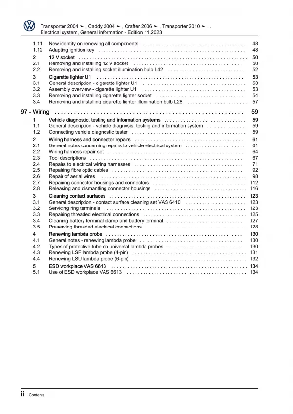 VW Bus T6 2015-2019 electrical system general information repair workshop eBook