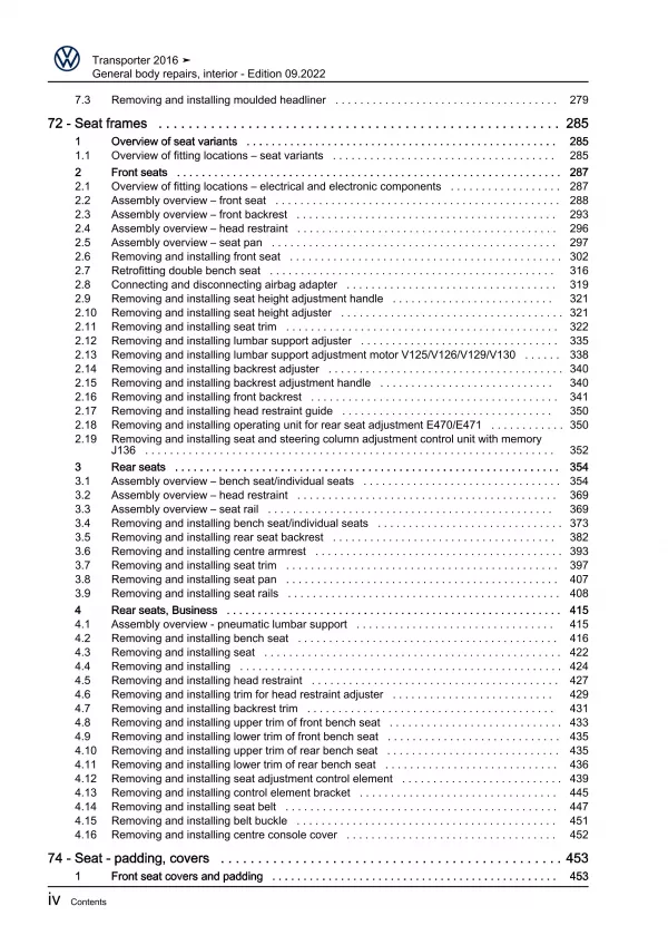 VW Bus T6 2015-2019 general body repairs interior guide workshop manual eBook
