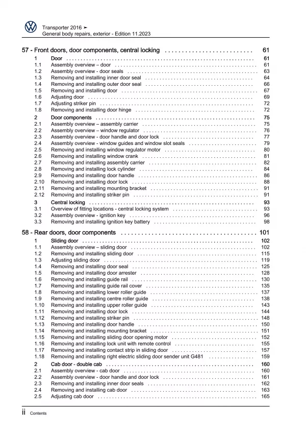 VW Bus T6 2015-2019 general body repairs exterior guide workshop manual eBook