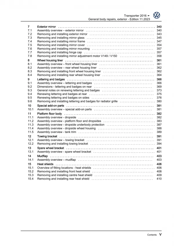 VW Bus T6 2015-2019 general body repairs exterior guide workshop manual eBook