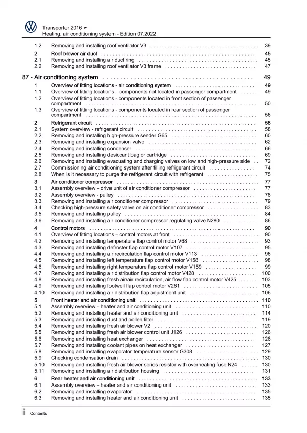 VW Bus T6 2015-2019 heating air conditioning system repair workshop manual eBook