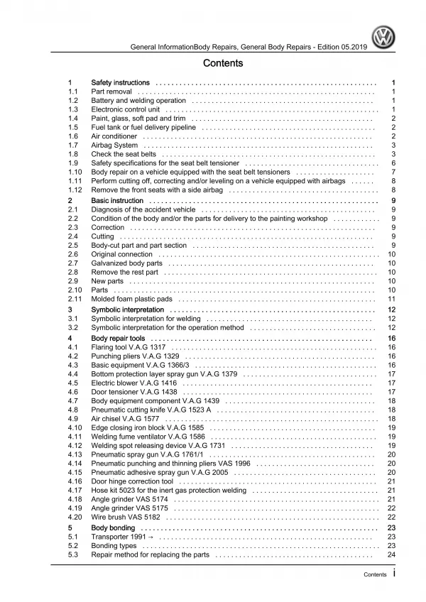 VW Bus T6.1 2019-2021 general information body repairs workshop manual pdf eBook