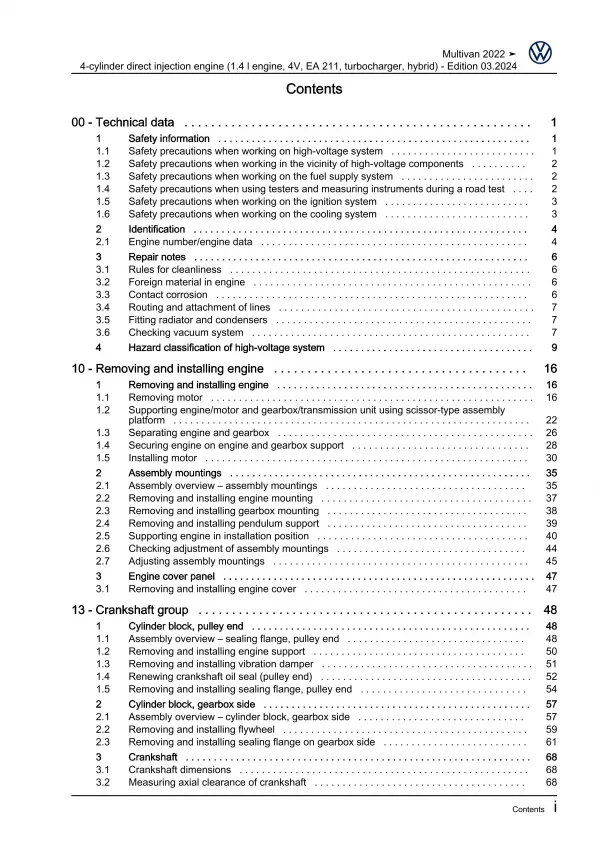 VW Multivan from 2021 4-cyl. 1.4l petrol engines 150 hp repair workshop eBook