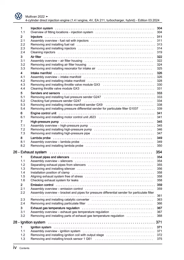 VW Multivan from 2021 4-cyl. 1.4l petrol engines 150 hp repair workshop eBook