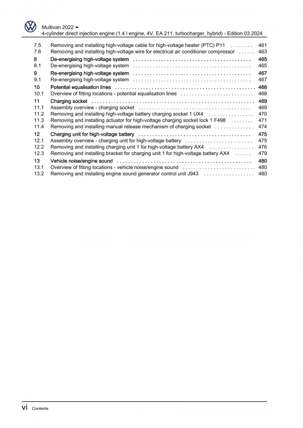 VW Multivan from 2021 4-cyl. 1.4l petrol engines 150 hp repair workshop eBook