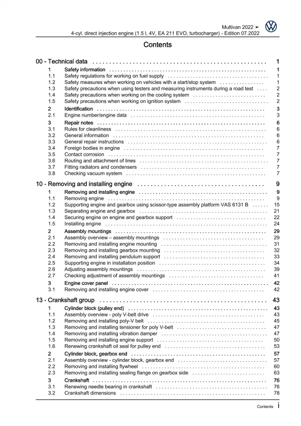 VW Multivan from 2021 4-cyl. 1.5l petrol engines 135 hp repair workshop eBook