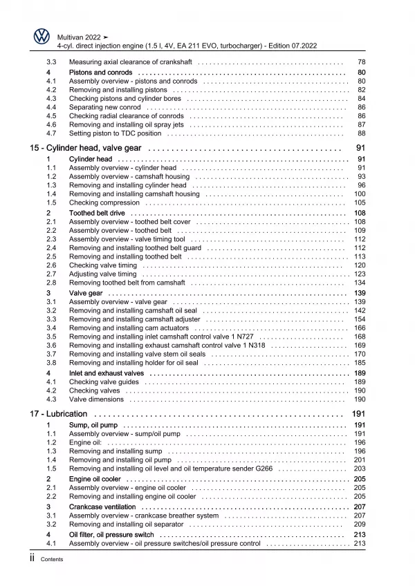 VW Multivan from 2021 4-cyl. 1.5l petrol engines 135 hp repair workshop eBook