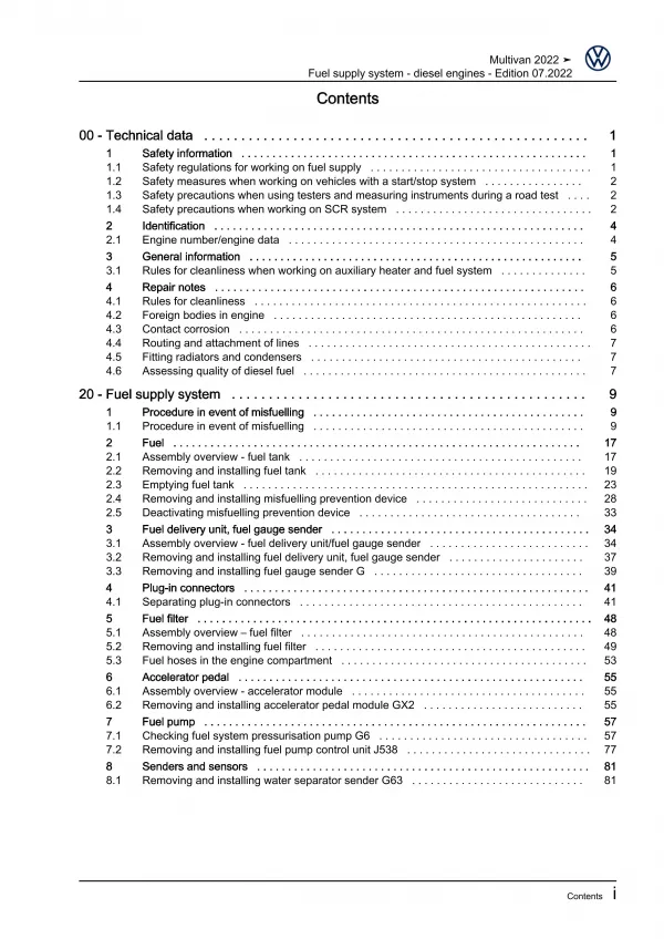 VW Multivan from 2021 fuel supply system diesel engines repair manual eBook