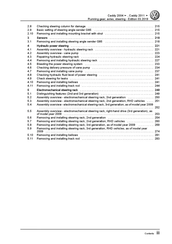 VW Caddy 2C 2010-2015 running gear axles steering repair workshop manual pdf