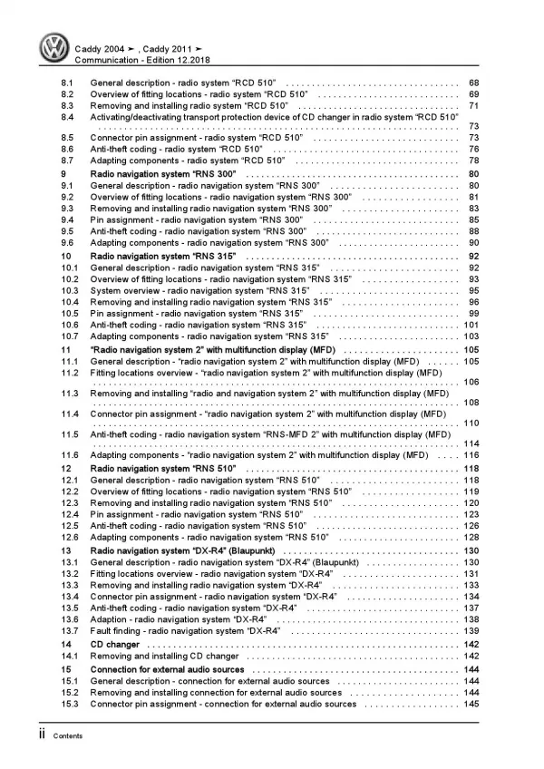 VW Caddy 2C 2010-2015 communication radio navigation repair workshop manual pdf