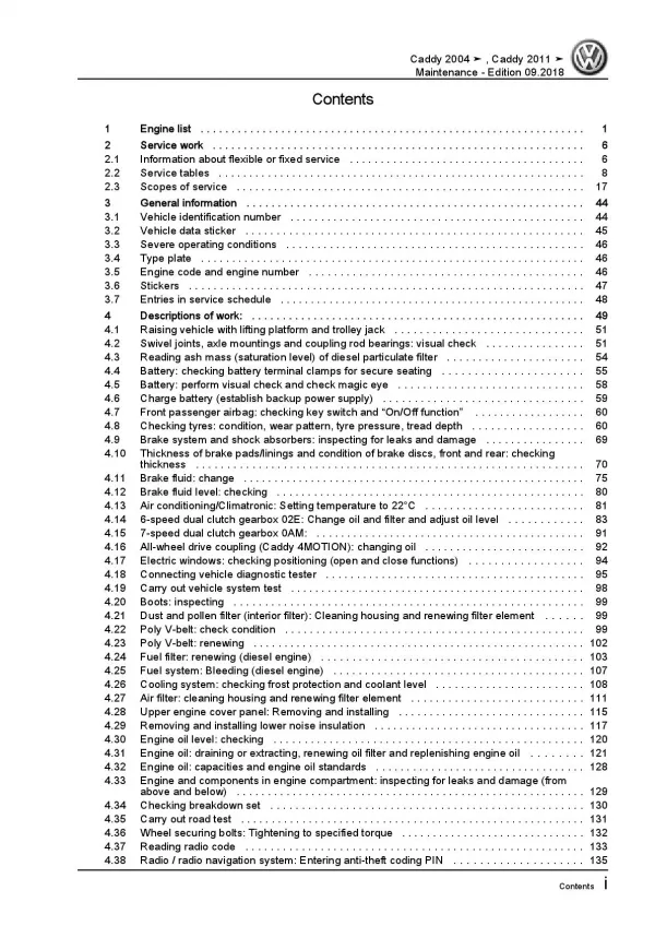 VW Caddy type 2K 2003-2010 maintenance repair workshop manual pdf file ebook