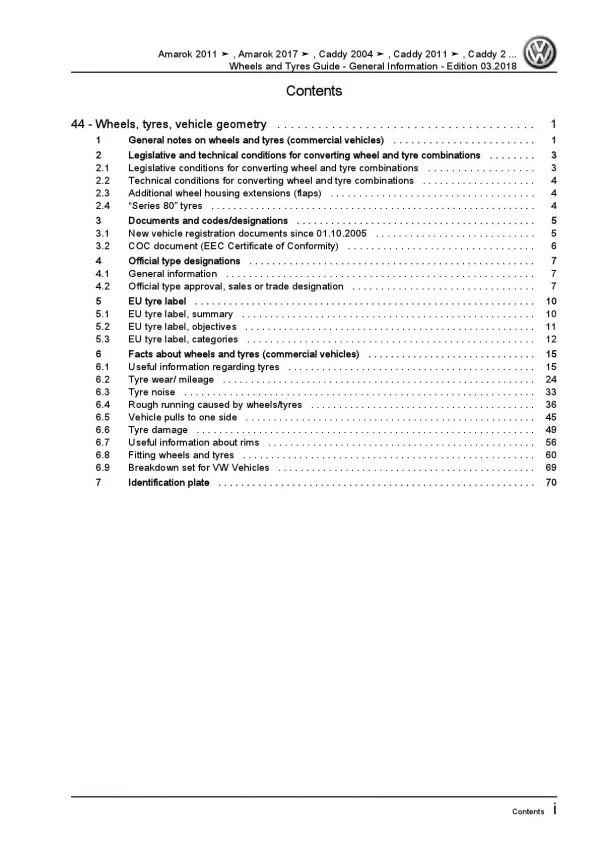 VW Caddy type 2K 2003-2010 wheels tyres general info repair workshop manual pdf