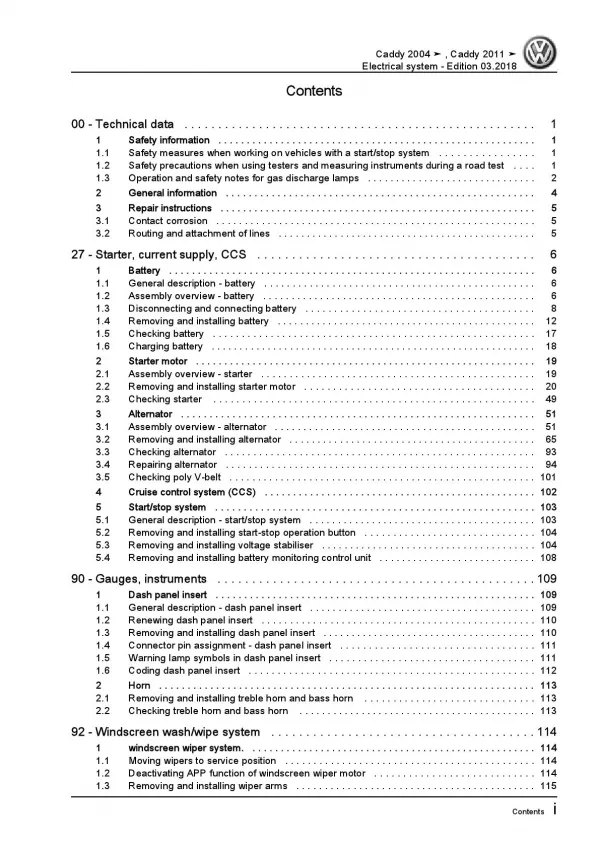 VW Caddy type 2K 2003-2010 electrical system repair workshop manual pdf ebook