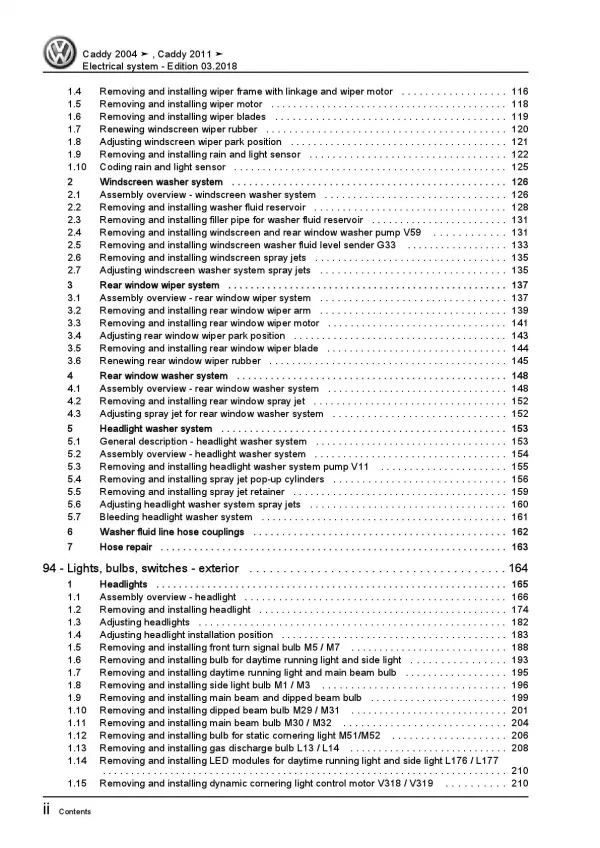 VW Caddy type 2K 2003-2010 electrical system repair workshop manual pdf ebook