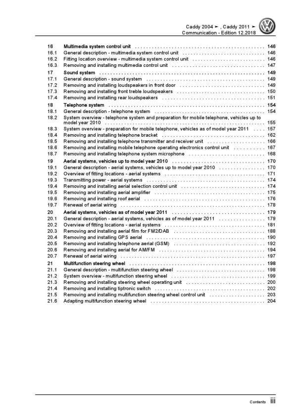 VW Caddy 2K 2003-2010 communication radio navigation repair workshop manual pdf