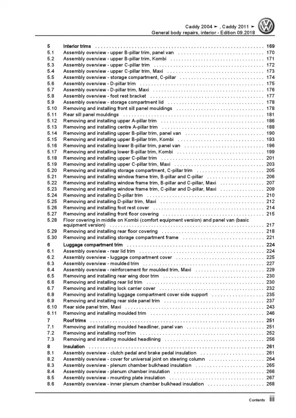 VW Caddy 2K 2003-2010 general body repairs interior repair workshop manual pdf